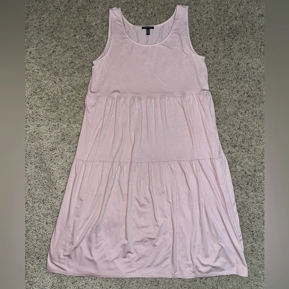 EILEEN FISHER PINK FINE JERSEY TIERED SLEEVELESS STRETCH MAXI DRESS / MEDIUM - Picture 5 of 8